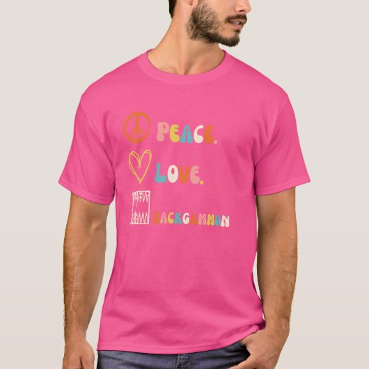 Vrede. Liefs. Backgammon. Grappige Backgammon grap T-shirt (Voorkant)