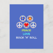 VREDE, LOVE, ROCK 'N' ROLL. BRIEFKAART (Voorkant)