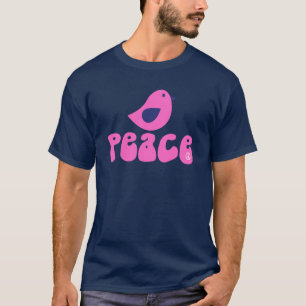 Vrede met een klein vogeltje in retro stijl t-shirt