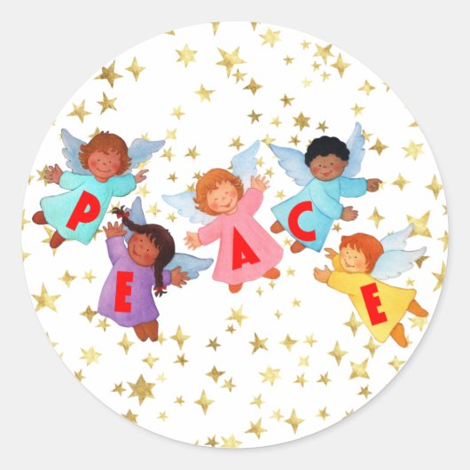 Vrede met Engelen Ronde Sticker (Voorkant)