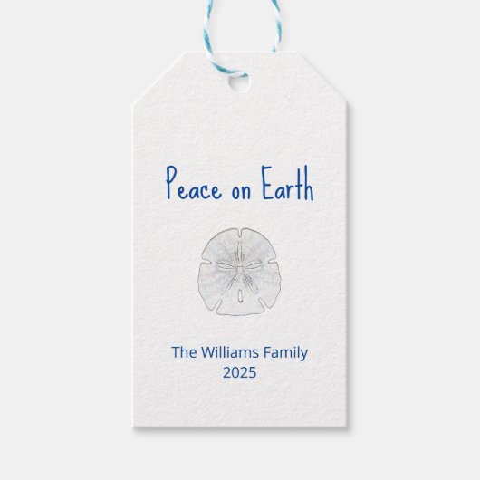 Vrede met kerstbeugels en dollazen op aarde cadeaulabel (Voorkant)