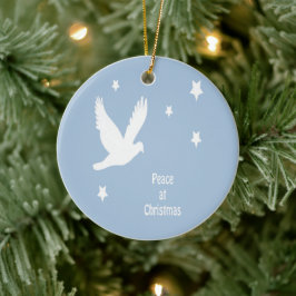 Vrede met Kerstmis met Duif in Vlucht Wit Logo Keramisch Ornament