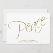 Vrede. Minimalistische gouden script typografie fo Feestdagenkaart (Voorkant)