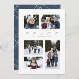 Vrede modern minimal 5 foto blauw Kerstmis Feestdagenkaart