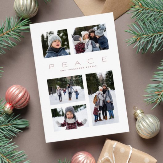 Vrede moderne, minimale 5-fotokerstKerstmis Feestdagenkaart