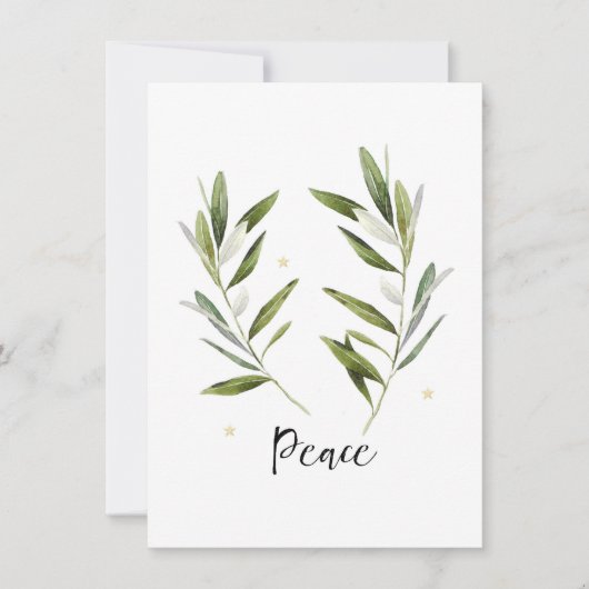 VREDE, olijfblad, kerstmis, feestdag, waterverf, Kaart (Voorkant)