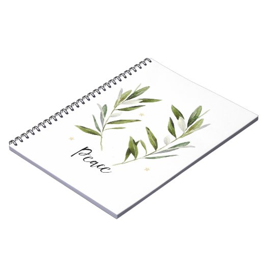 VREDE, olijfblad, kerstmis, feestdag, waterverf, Notitieboek (Linkerzijde)