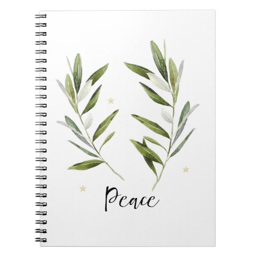 VREDE, olijfblad, kerstmis, feestdag, waterverf, Notitieboek (Voorkant)