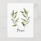 VREDE, olijfblad, kerstmis, feestdag, waterverf, Uitnodiging Briefkaart (Voorkant)