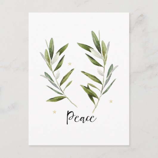 VREDE, olijfblad, kerstmis, feestdag, waterverf, Uitnodiging Briefkaart (Voorkant)