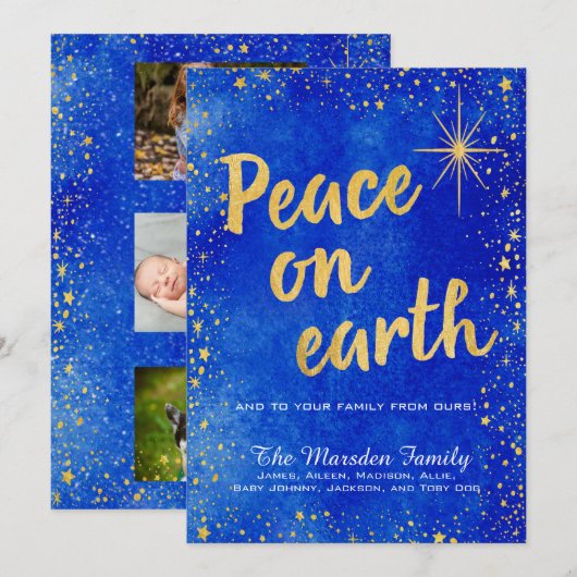 Vrede op Aarde 3 Foto Custom Christmas Feestdagenkaart (Voorkant / Achterkant)