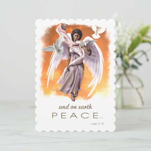 Vrede op aarde. Afro-Amerikaanse engel Feestdagenkaart (Staand voorkant)