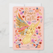 Vrede op Aarde als duif Floral Folk Art Blush Pink Feestdagenkaart (Voorkant)