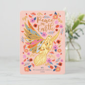 Vrede op Aarde als duif Floral Folk Art Blush Pink Feestdagenkaart (Staand voorkant)