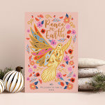 Vrede op Aarde als duif Floral Folk Art Blush Pink Feestdagenkaart<br><div class="desc">Onze Peace on Earth-kerstkaart is geïnspireerd door de schoonheid en stijl van de Scandinavische volkskunst, maar met een moderne en vlam. Ons ontwerp biedt een wereld van hoop, liefde en vrede, afgebeeld door kunst, beelden en kleur. Diepe contrasten worden gecombineerd met vrolijke heldere kleuren van rood, geel, roze, blauw, goud...</div>