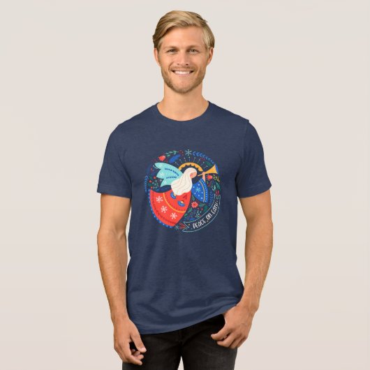 Vrede op aarde Angel Design Tri-Blend Shirt (Voorkant volledig)