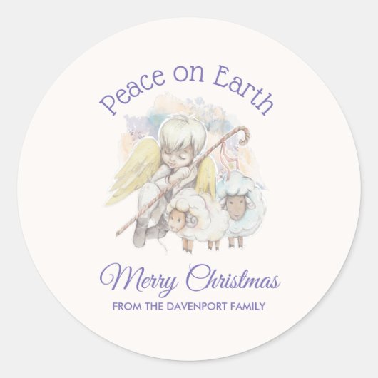 Vrede op Aarde Angel Shepherd met kerstmis van lam Ronde Sticker (Voorkant)