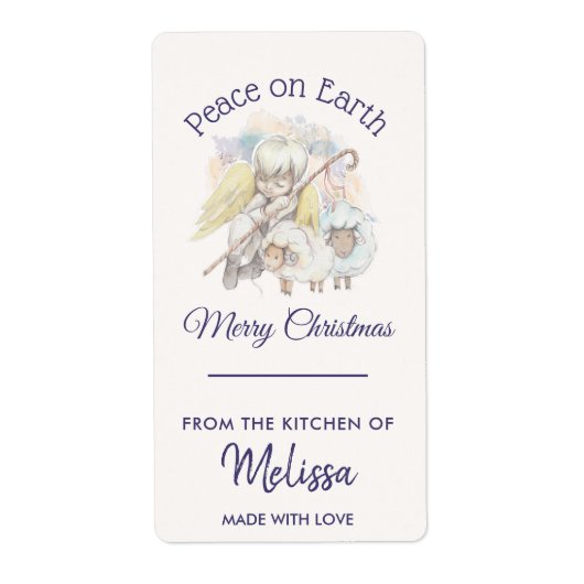 Vrede op Aarde Angel Shepherd met Lambs Kitchen Etiket (Voorkant)