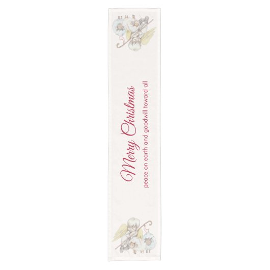 Vrede op Aarde Angel Shepherd met lammeren Korte Tafelloper (Voorkant)