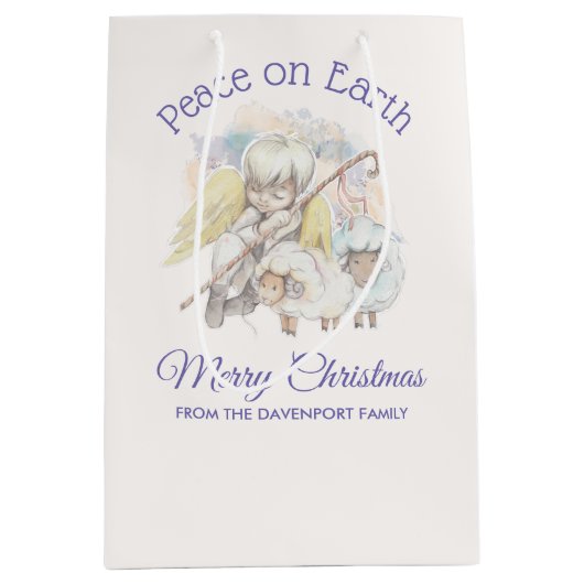 Vrede op Aarde Angel Shepherd met lammeren Medium Cadeauzakje (Voorkant)