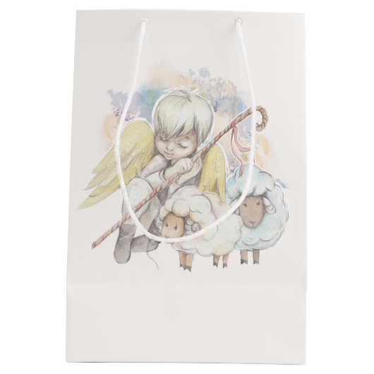 Vrede op Aarde Angel Shepherd met lammeren Medium Cadeauzakje (Achterkant)