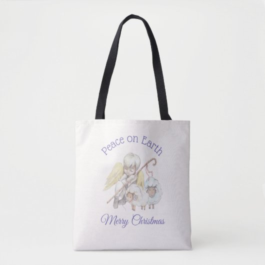 Vrede op Aarde Angel Shepherd met lammeren Tote Bag (Voorkant)