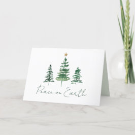 Vrede op Aarde Aquarel Dennenbomen Familie Foto Feestdagen Kaart