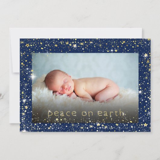 Vrede op aarde Baby Fotosterren Blauwe Kerstmis Feestdagenkaart (Voorkant)