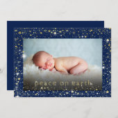 Vrede op aarde Baby Fotosterren Blauwe Kerstmis Feestdagenkaart (Voorkant / Achterkant)
