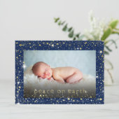 Vrede op aarde Baby Fotosterren Blauwe Kerstmis Feestdagenkaart (Staand voorkant)