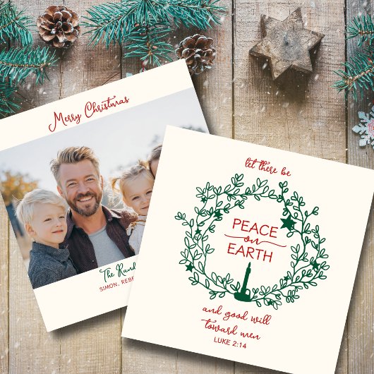 Vrede op aarde Bijbeltekst Handgetekende krans Fot Feestdagenkaart