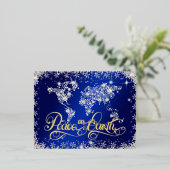 Vrede op Aarde Blauw en diamanten Folie Feestdagen Briefkaart (Staand Voorkant)