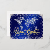 Vrede op Aarde Blauw en diamanten Folie Feestdagen Briefkaart (Voorkant / Achterkant)