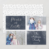 Vrede op aarde Blauw en Zilver Aquarel Foto Feestdagenkaart (Voorkant / Achterkant)