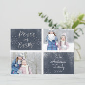 Vrede op aarde Blauw en Zilver Aquarel Foto Feestdagenkaart (Staand voorkant)