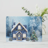 Vrede op aarde Blauwe Kerstmis Winter Scene Huis (Staand voorkant)