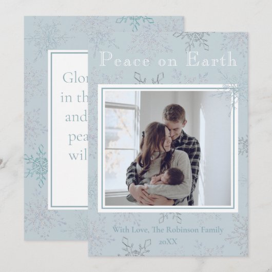 Vrede op Aarde Blauwe Sneeuwvlok Eén Foto Kerst Feestdagenkaart (Voorkant / Achterkant)