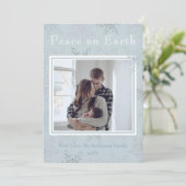 Vrede op Aarde Blauwe Sneeuwvlok Eén Foto Kerst Feestdagenkaart (Staand voorkant)