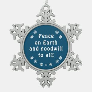 Vrede op Aarde Blauwe Snowflake Tin Sneeuwvlok Ornament