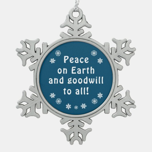Vrede op Aarde Blauwe Snowflake Tin Sneeuwvlok Ornament (Voorkant)