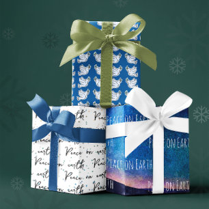 Vrede Op Aarde Blauwe Witte Duif Patroon Kerstmis Inpakpapier Vel