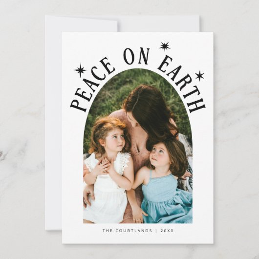 Vrede op Aarde Boog Foto Witte Kerst Feestdagenkaart (Voorkant)