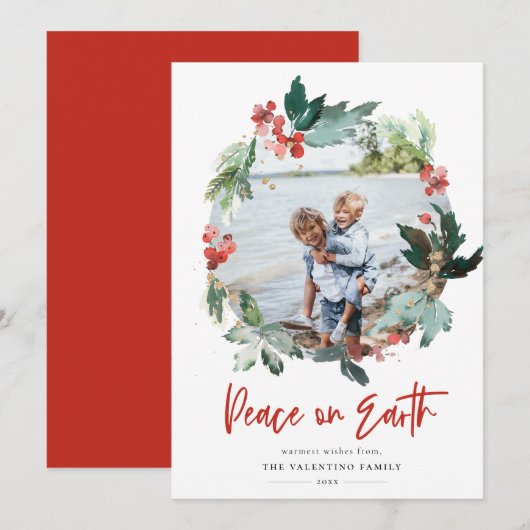Vrede op Aarde Botanische Berry Krans Foto Feestdagenkaart (Voorkant / Achterkant)