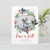 Vrede op Aarde Botanische Berry Krans Foto Feestdagenkaart (Staand voorkant)