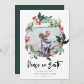 Vrede op Aarde Botanische Berry Krans Foto Feestdagenkaart (Voorkant / Achterkant)