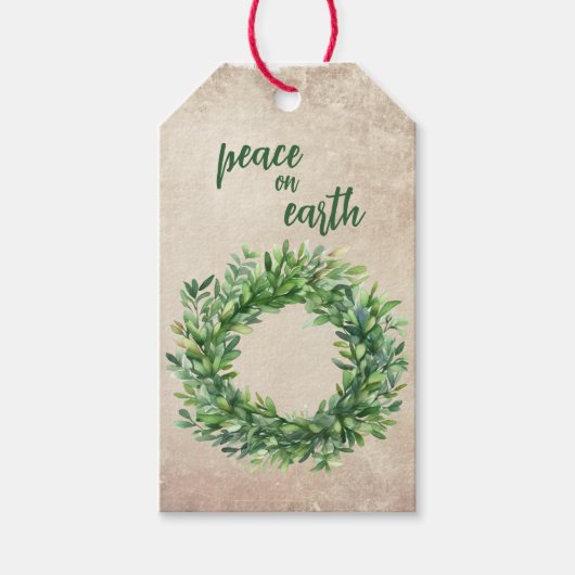 Vrede op aarde Boxwood krans Kerstmis Cadeaulabel (Voorkant)