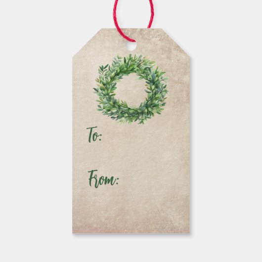 Vrede op aarde Boxwood krans Kerstmis Cadeaulabel (Achterkant)