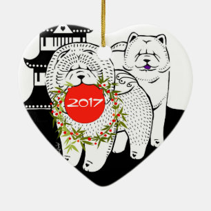 VREDE OP AARDE  - Chow hart ornament-voorkant/acht Keramisch Ornament