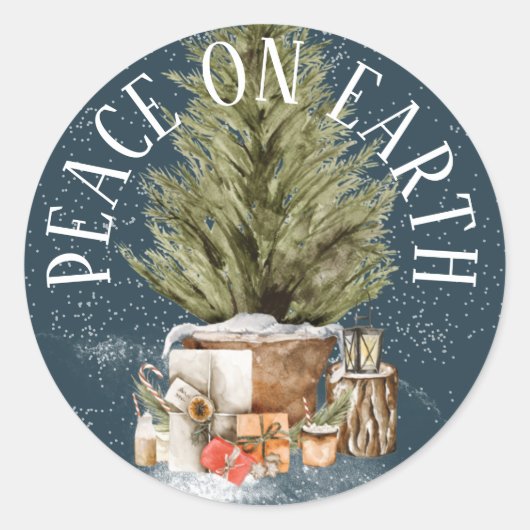 VREDE OP AARDE CHRISTMAS TREE RONDE STICKER (Voorkant)