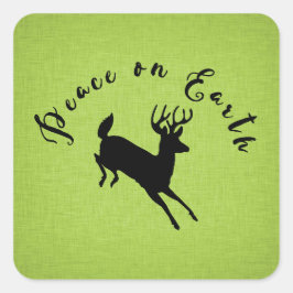 Vrede op aarde Deer Green Linen Holiday Sticker